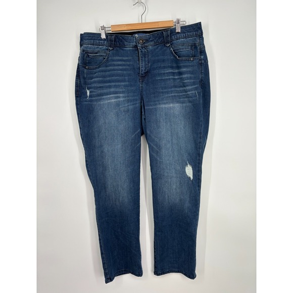 Democracy Denim - Democracy Jeans Womens Plus 18W Blue Straight Ab Solution Distressed High Rise